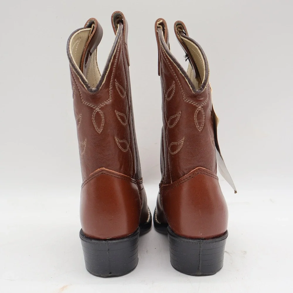 Acme Cowboy Boots Kids Size 10 D Vintage Brown Leather Made in USA NIB 2406
